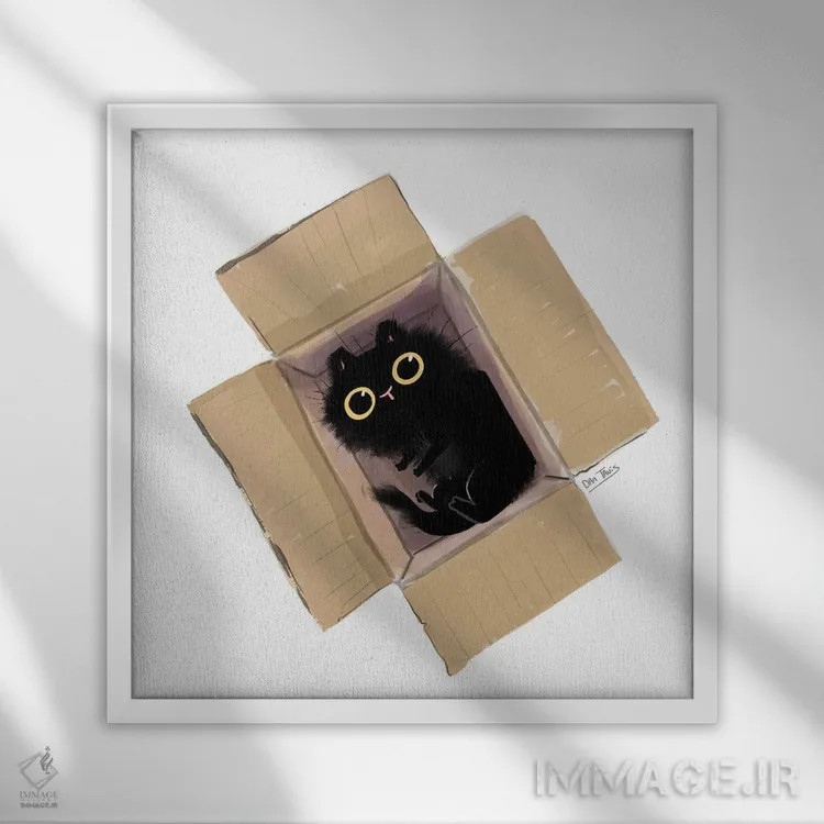 تابلو گربه سیاه در جعبه دو اثر دن تاویس - نمای قابدار سفید