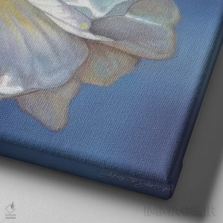 تابلو رز سفید اثر دکوتا دیتویلر - نمای نزدیک بافت بوم