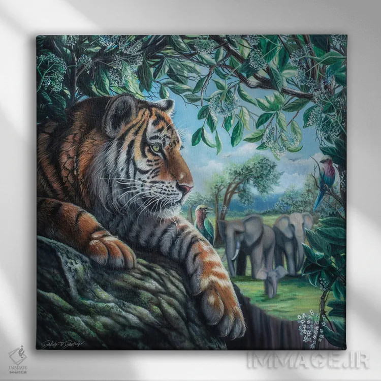 تابلو ببر روی صخره اثر دکوتا دیتویلر - نمای روبهرو روی دیوار