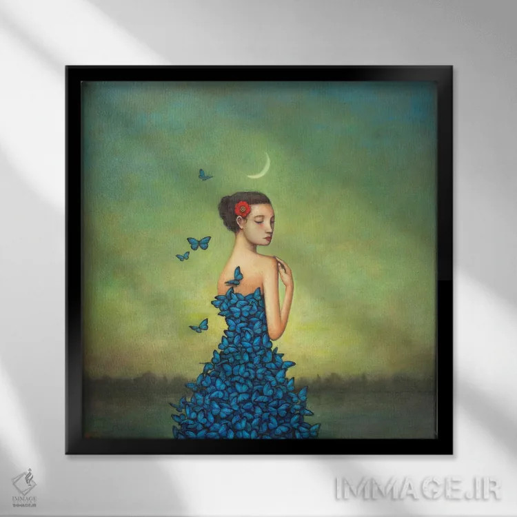 تابلو شادی در میان ابرها اثر دوی هوین - نمای قابدار مشکی