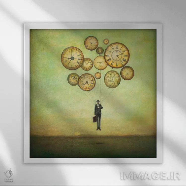تابلو انتظار برای پرواز زمان اثر دوی هوین - نمای قابدار سفید