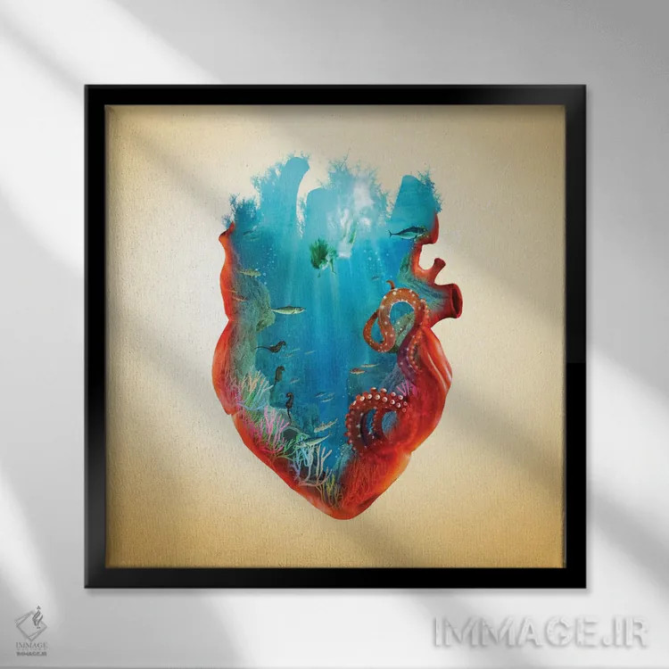 تابلو قلب غوطهور اثر دیوگو وریسیمو - نمای قابدار مشکی