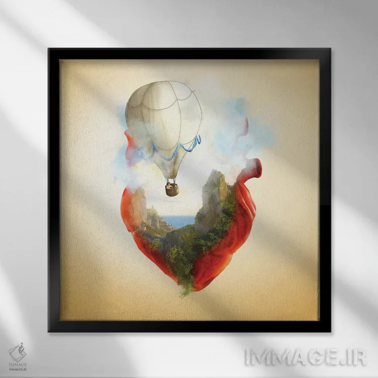 تابلو قلب شناور اثر دیوگو وریسیمو - نمای قابدار مشکی