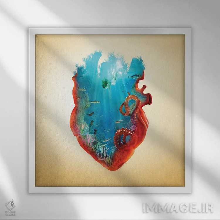 تابلو قلب غوطهور اثر دیوگو وریسیمو - نمای قابدار سفید