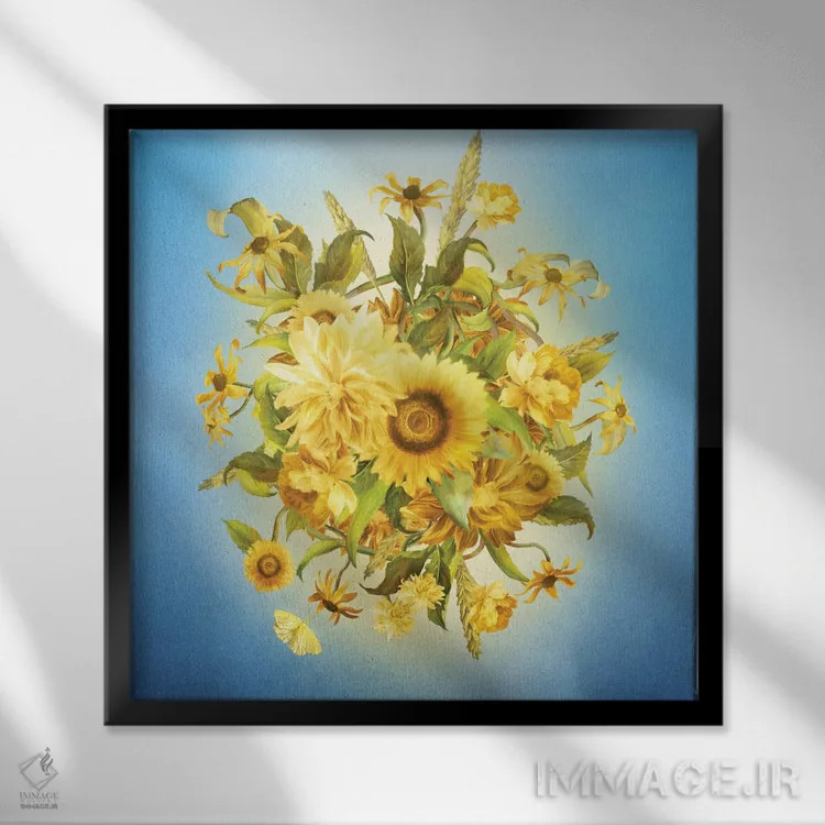 تابلو گلهای آفتاب اثر دیوگو وریسیمو - نمای قابدار مشکی
