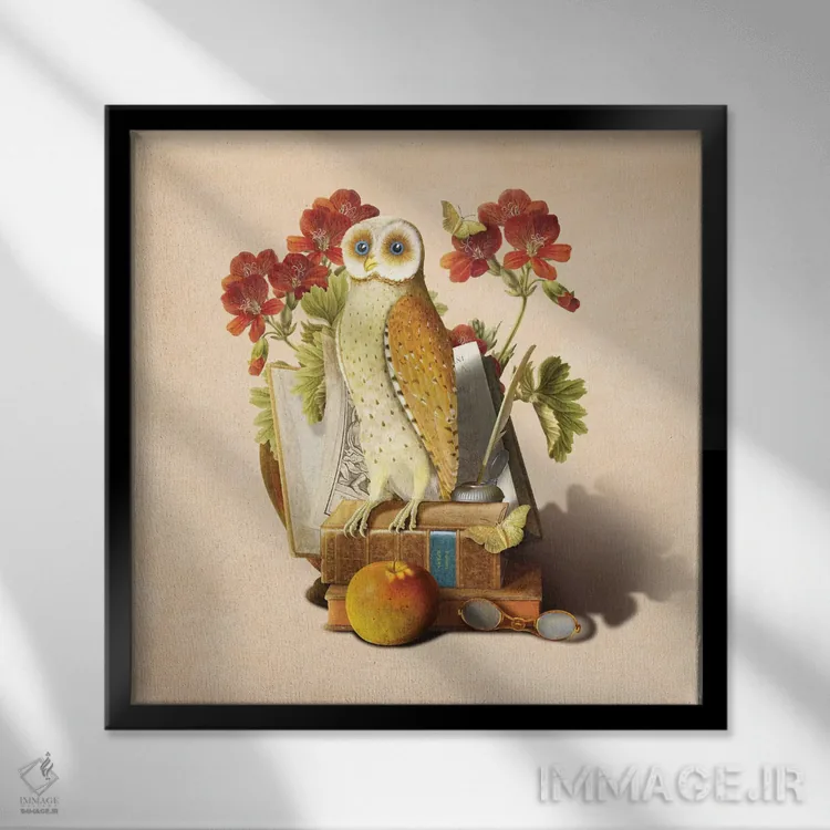 تابلو جغد کارآموز اثر دیوگو وریسیمو - نمای قابدار مشکی