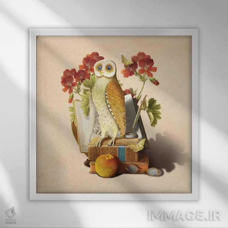 تابلو جغد کارآموز اثر دیوگو وریسیمو - نمای قابدار سفید