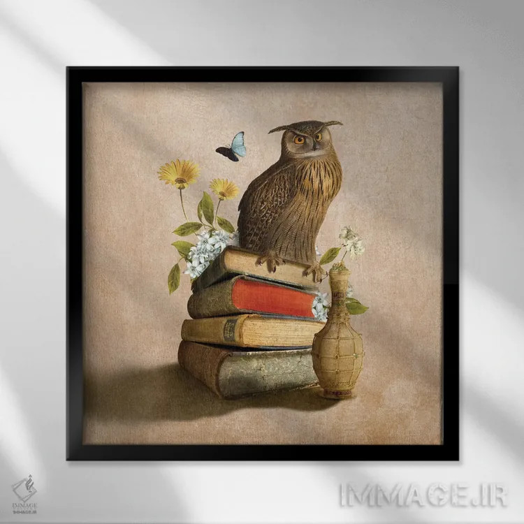 تابلو جغد دانا اثر دیوگو وریسیمو - نمای قابدار مشکی