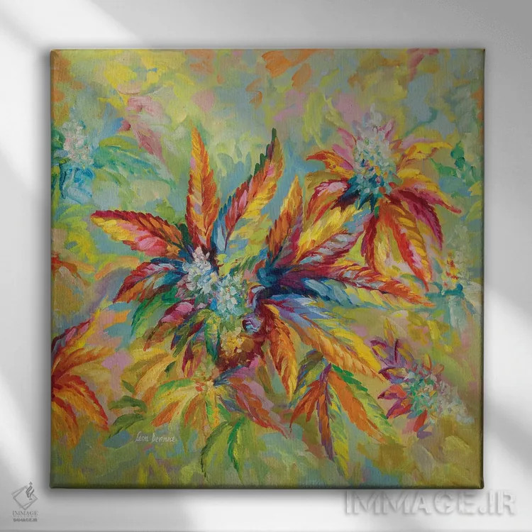 تابلو غنچه و برگ ماریجوانا اثر لئون دوونیس - نمای روبهرو روی دیوار
