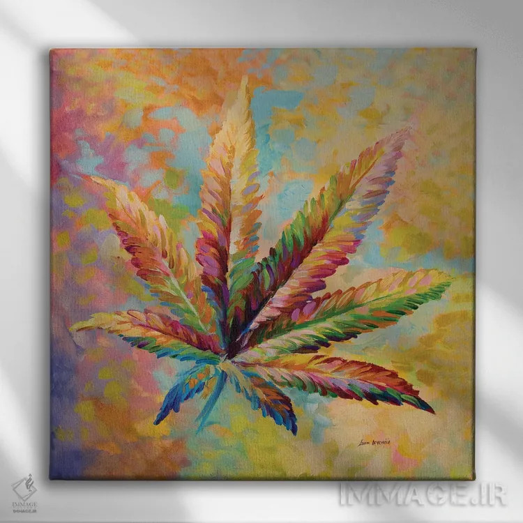 تابلو برگ ماریجوانا نسخه ۱ اثر لئون دوونیس - نمای روبهرو روی دیوار