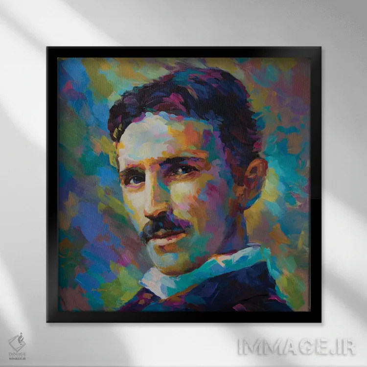 تابلو تسلا (نیکولا تسلا) اثر لئون دوونیس - نمای قابدار مشکی