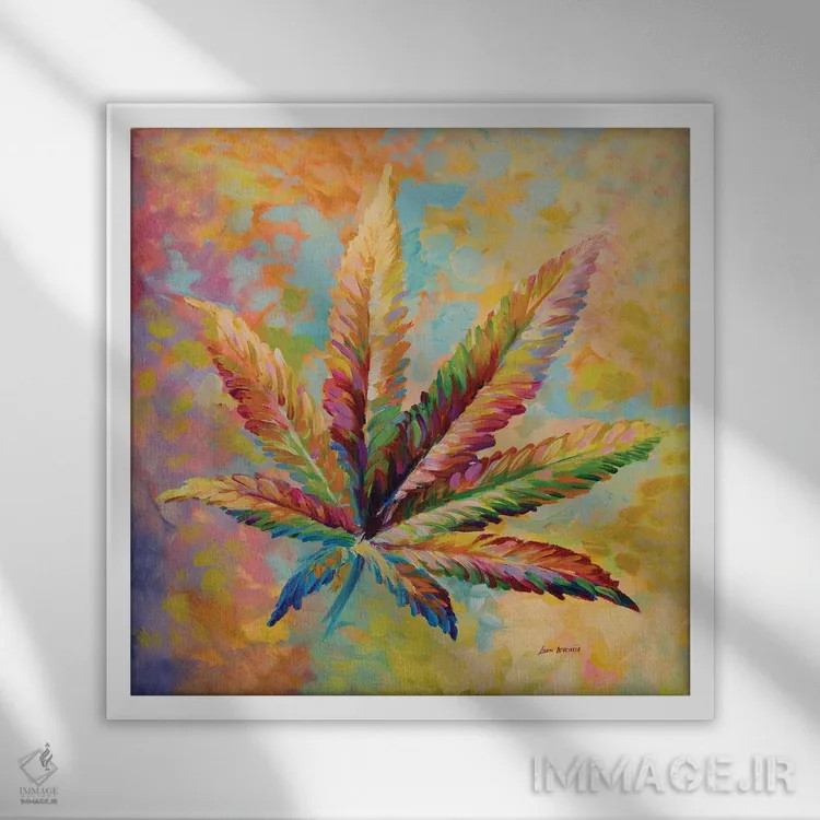 تابلو برگ ماریجوانا نسخه ۱ اثر لئون دوونیس - نمای قابدار سفید