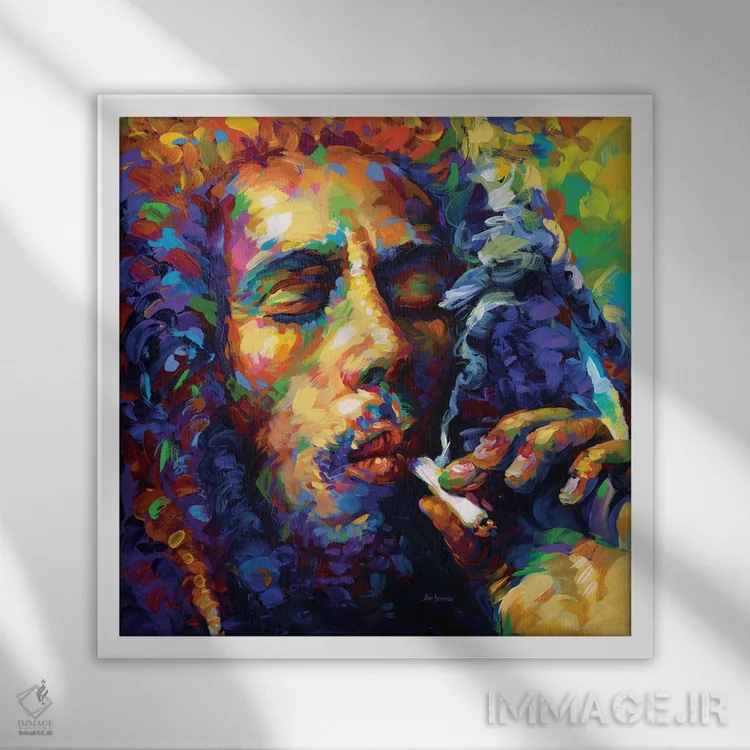 تابلو مارلی (باب مارلی) اثر لئون دوونیس - نمای قابدار سفید
