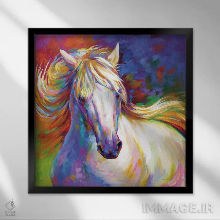 تابلو اسب برازنده اثر لئون دوونیس - نمای قابدار مشکی