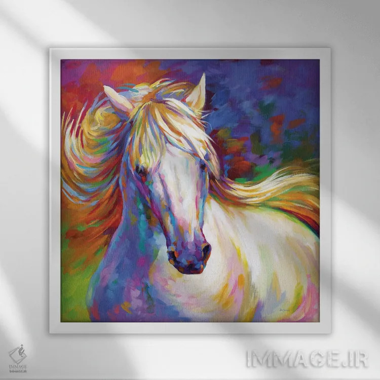 تابلو اسب برازنده اثر لئون دوونیس - نمای قابدار سفید