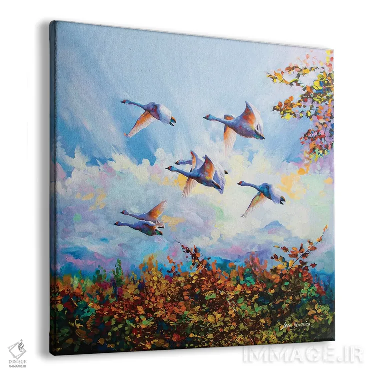 تابلو قوهای در حال پرواز اثر لئون دوونیس - نمای پرسپکتیو محصول