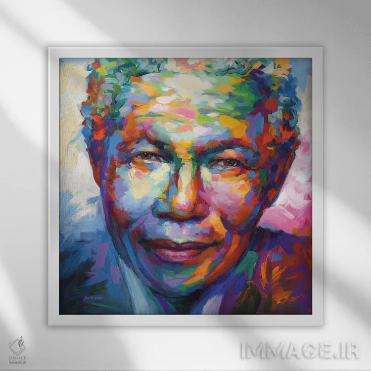 تابلو نلسون ماندلا اثر لئون دوونیس - نمای قابدار سفید