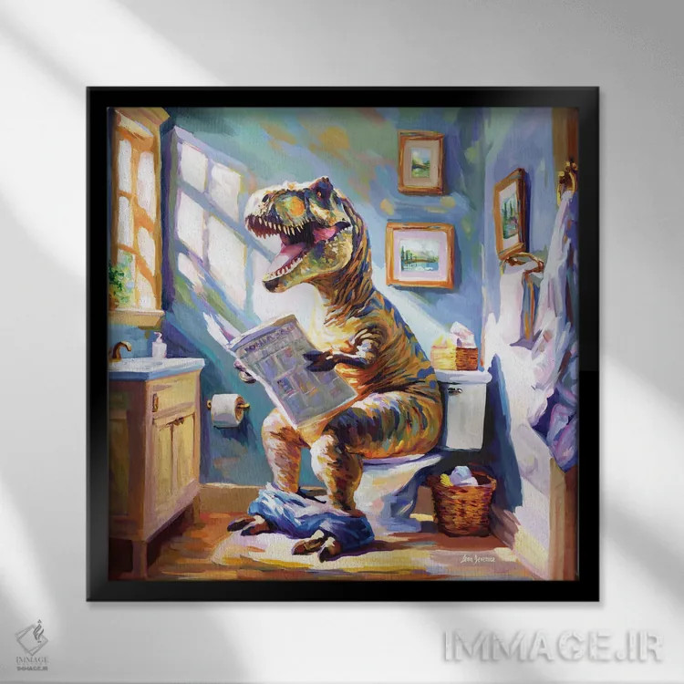 تابلو طنز روزانه دایناسور اثر لئون دوونیس - نمای قابدار مشکی
