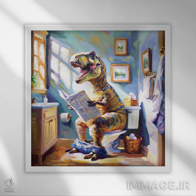 تابلو طنز روزانه دایناسور اثر لئون دوونیس - نمای قابدار سفید