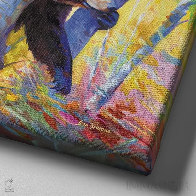 تابلو خرسهای کنجکاو میان درختان غان اثر لئون دوونیس - نمای نزدیک بافت بوم