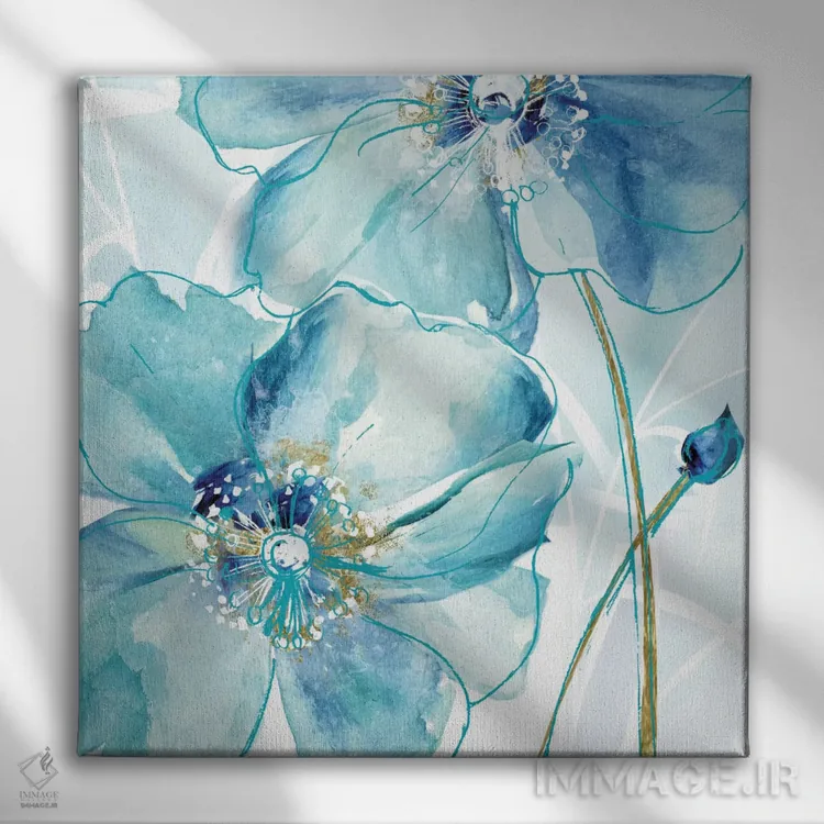 تابلو شقایق بهاری آبی ۲ اثر ماریا دونوان - نمای روبهرو روی دیوار
