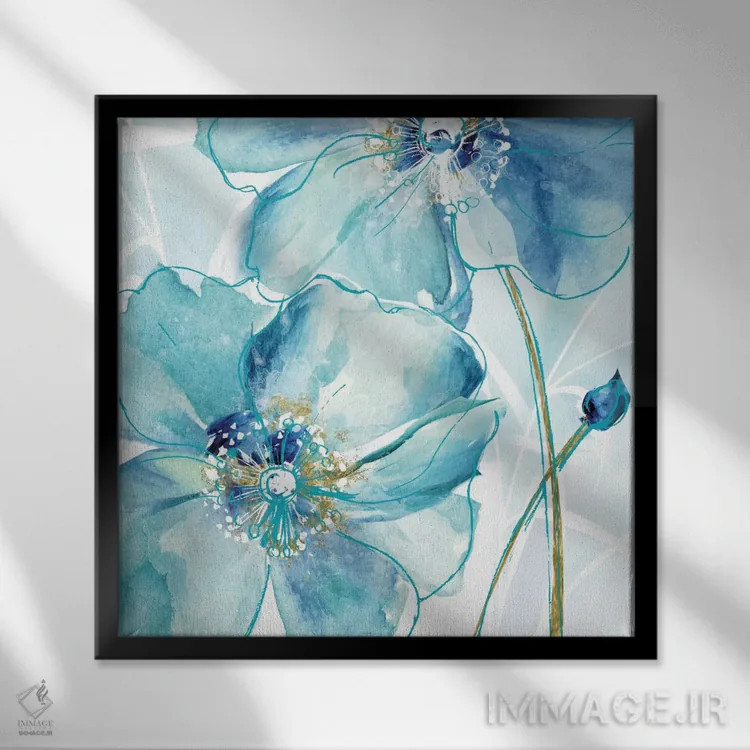 تابلو شقایق بهاری آبی ۲ اثر ماریا دونوان - نمای قابدار مشکی