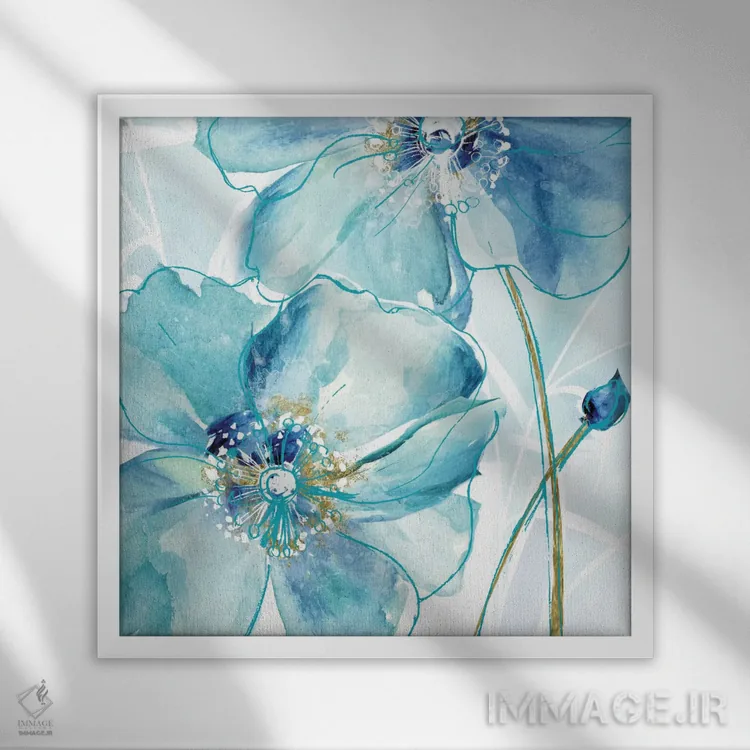 تابلو شقایق بهاری آبی ۲ اثر ماریا دونوان - نمای قابدار سفید