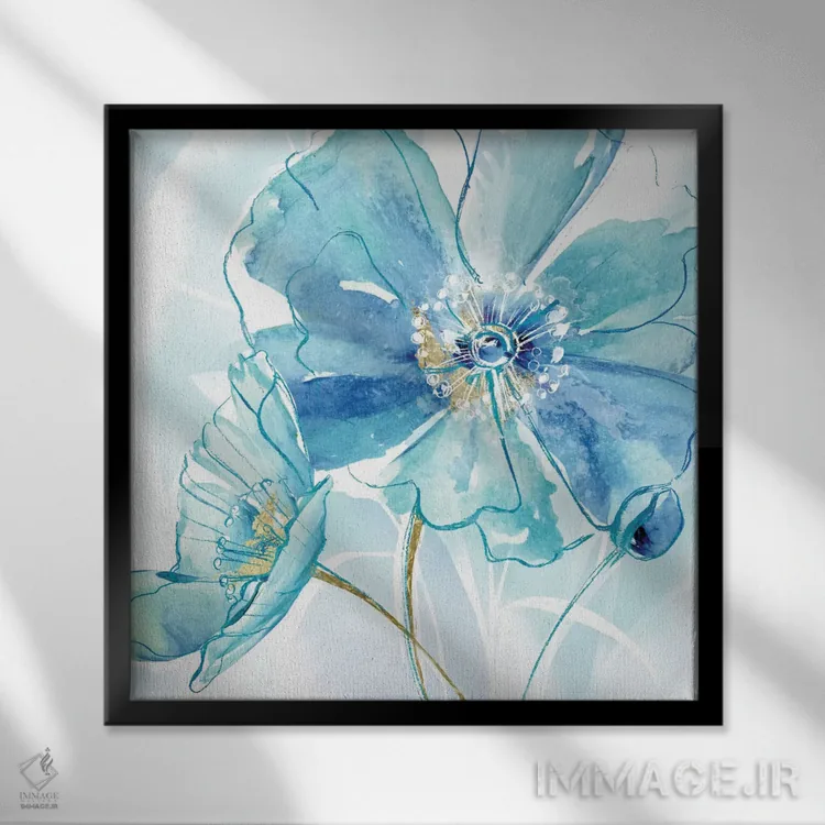 تابلو شقایق بهاری آبی ۱ اثر ماریا دونوان - نمای قابدار مشکی