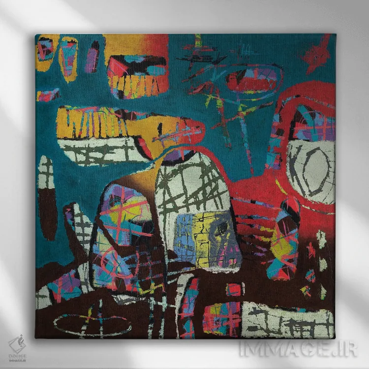 تابلو مکالمهها در انتزاع (شماره ۱۱۴) اثر داونز - نمای روبهرو روی دیوار