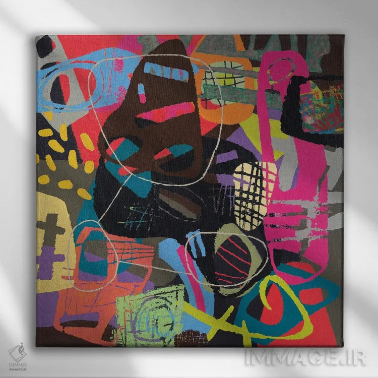 تابلو مکالمهها در انتزاع (شماره ۱۱۱) اثر داونز - نمای روبهرو روی دیوار