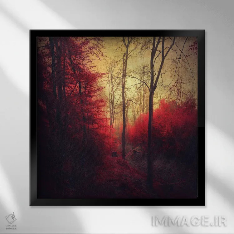 تابلو جنگل سرخ یاقوتی اثر دیرک وستنهاگن - نمای قابدار مشکی
