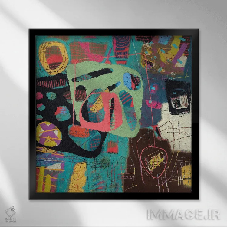 تابلو مکالمهها در انتزاع (شماره ۱۰۸) اثر داونز - نمای قابدار مشکی