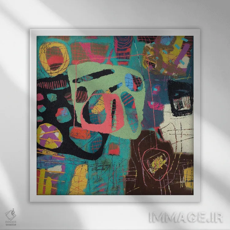 تابلو مکالمهها در انتزاع (شماره ۱۰۸) اثر داونز - نمای قابدار سفید