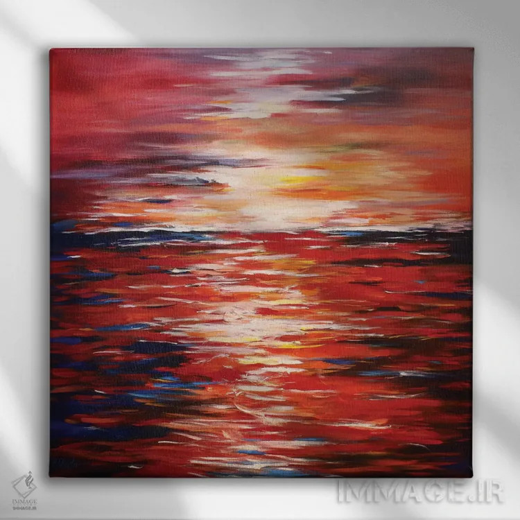 تابلو منظرهٔ انتزاعی در قرمز اثر رباورهاا کریستوا - نمای روبهرو روی دیوار