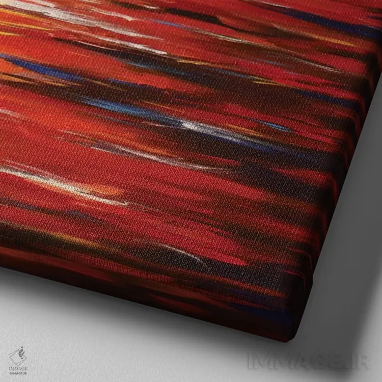 تابلو منظرهٔ انتزاعی در قرمز اثر رباورهاا کریستوا - نمای نزدیک بافت بوم