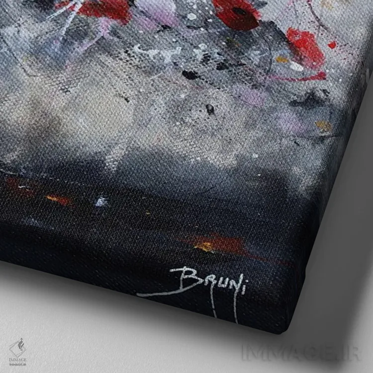 تابلو گلهای قرمز اثر اریک برونی - نمای نزدیک بافت بوم