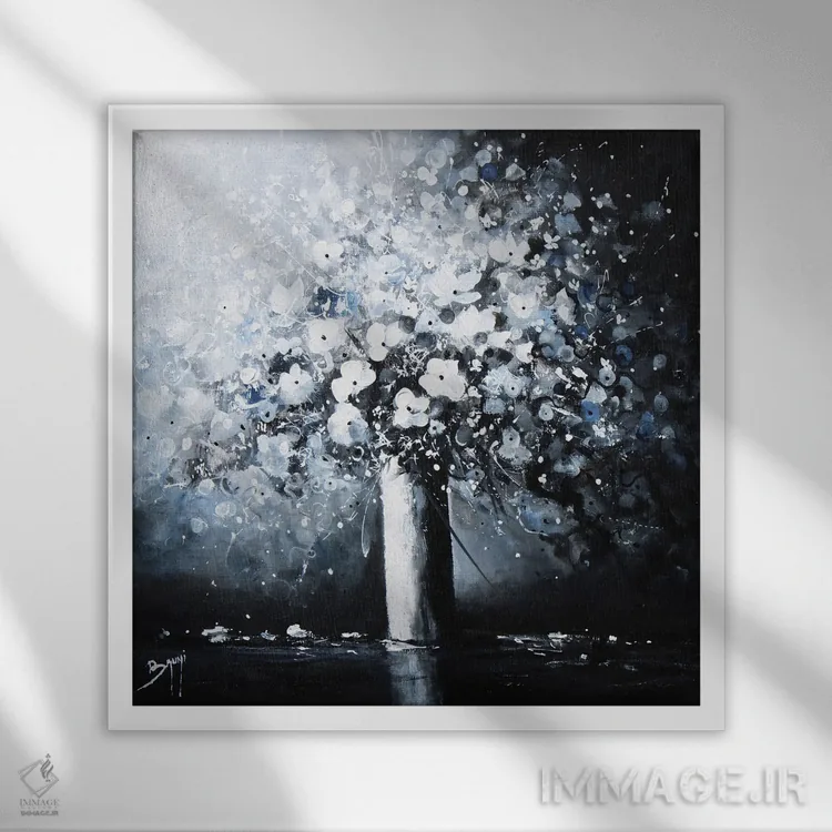 تابلو گلهای سفید اثر اریک برونی - نمای قابدار سفید