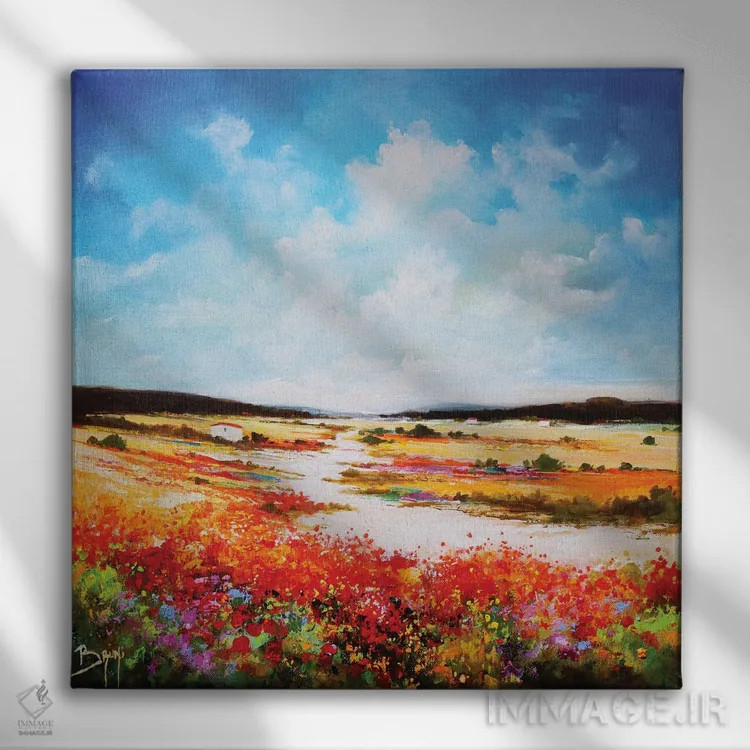تابلو دشت گلهای قرمز اثر اریک برونی - نمای روبهرو روی دیوار