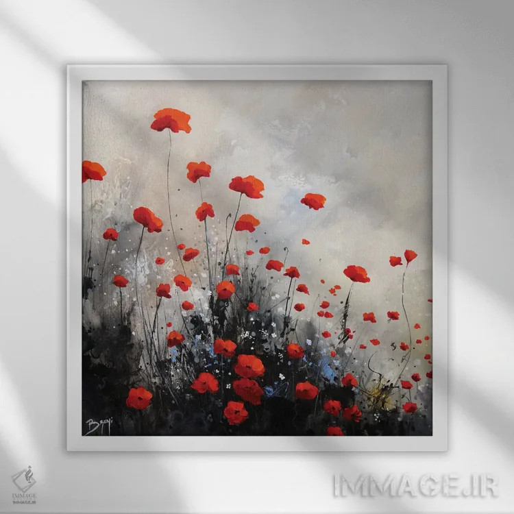 تابلو شقایق غمگین اثر اریک برونی - نمای قابدار سفید