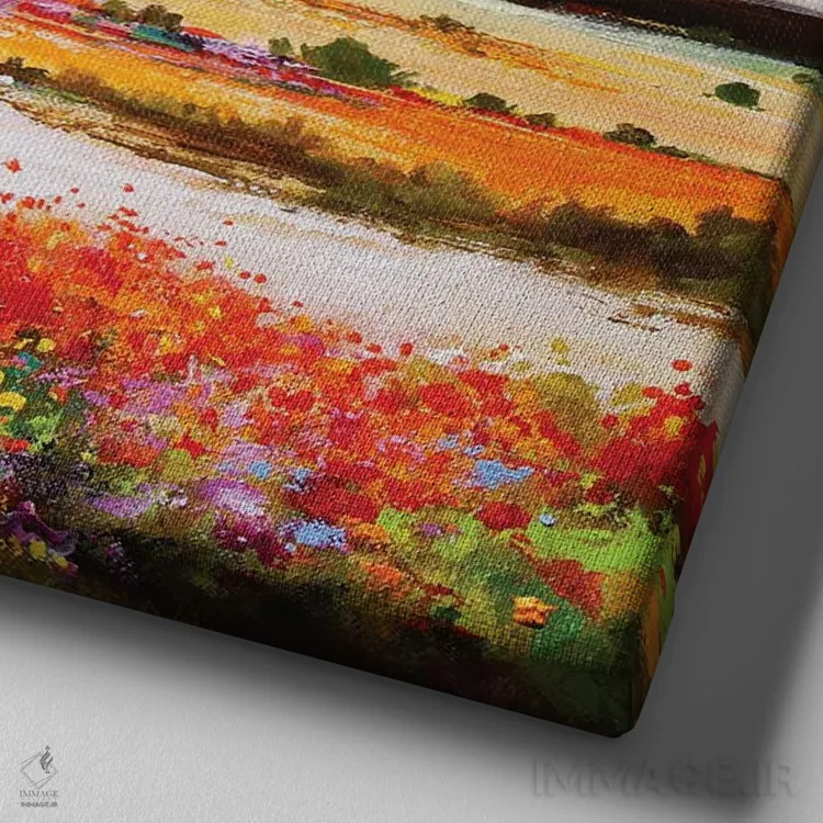 تابلو دشت گلهای قرمز اثر اریک برونی - نمای نزدیک بافت بوم