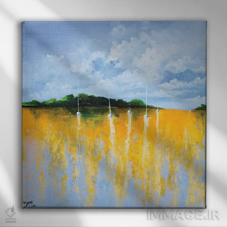 تابلو بازتابهای زرد روی تالاب اثر اریک برونی - نمای روبهرو روی دیوار