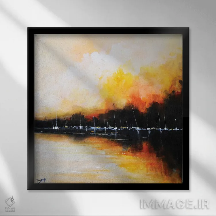 تابلو بازتابها روی دریا اثر اریک برونی - نمای قابدار مشکی