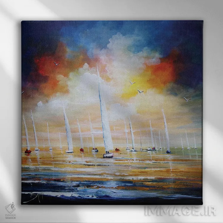 تابلو مسابقات قایقرانی در میانهٔ اقیانوس اثر اریک برونی - نمای روبهرو روی دیوار