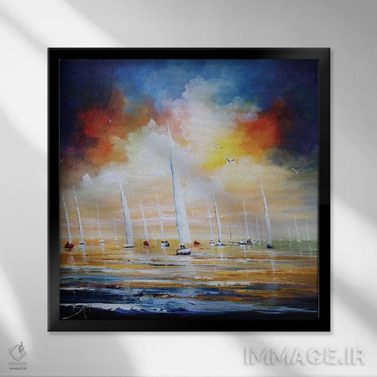 تابلو مسابقات قایقرانی در میانهٔ اقیانوس اثر اریک برونی - نمای قابدار مشکی