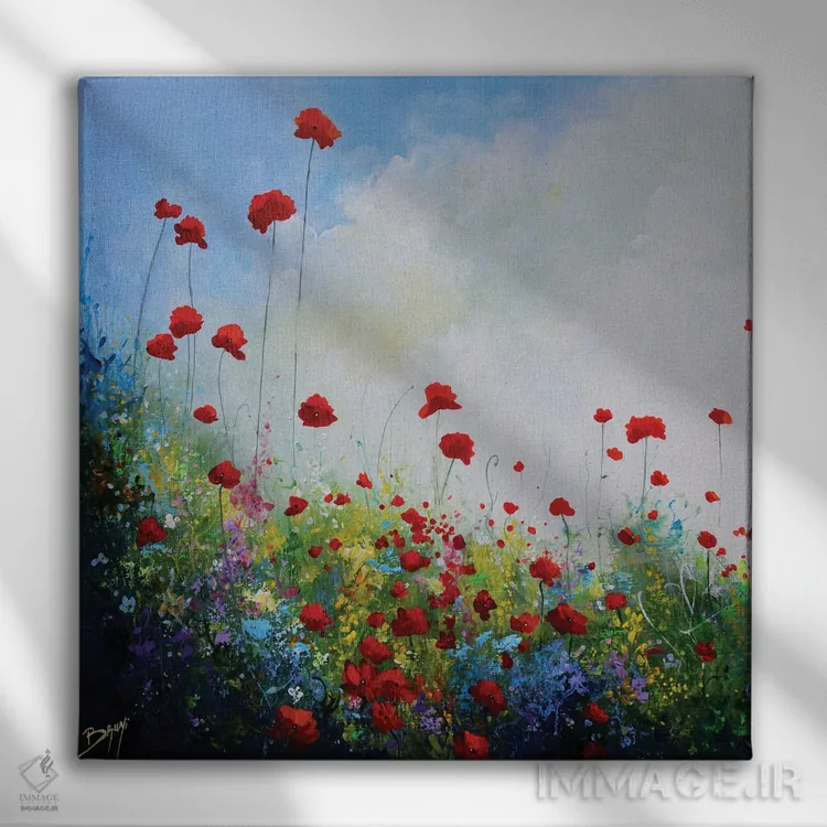 تابلو شقایقها در جشن (کوکلیکو: شقایق فرانسوی) اثر اریک برونی - نمای روبهرو روی دیوار