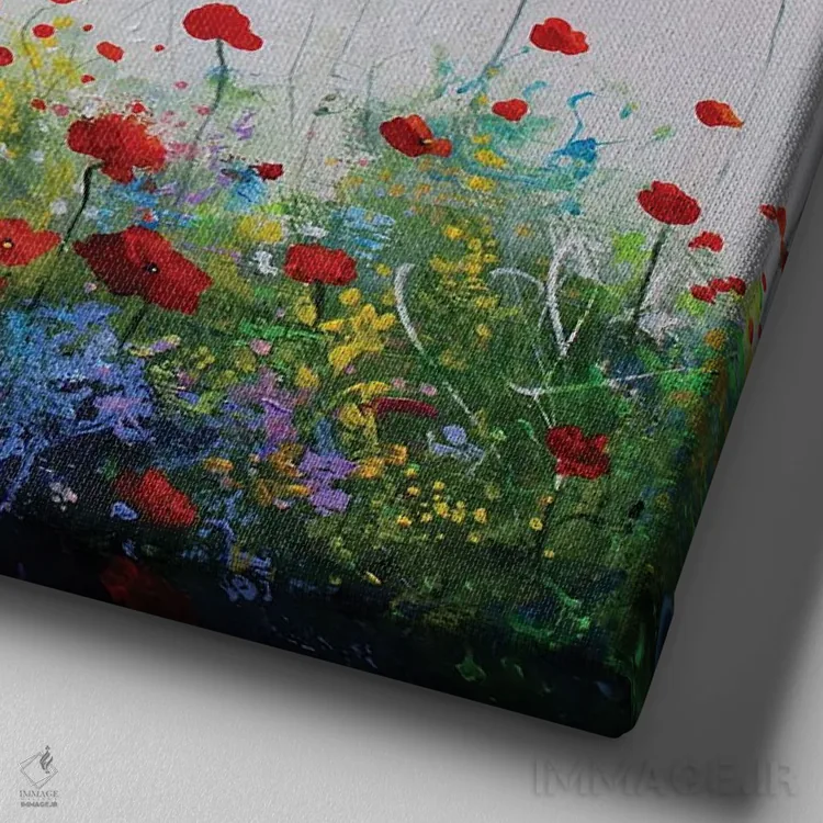 تابلو شقایقها در جشن (کوکلیکو: شقایق فرانسوی) اثر اریک برونی - نمای نزدیک بافت بوم