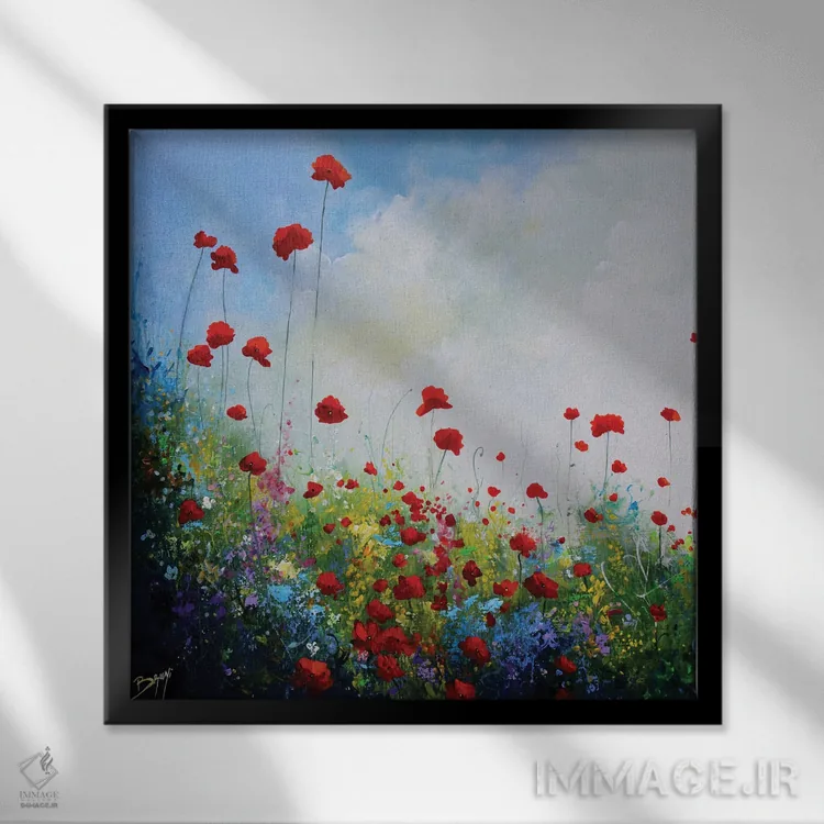 تابلو شقایقها در جشن (کوکلیکو: شقایق فرانسوی) اثر اریک برونی - نمای قابدار مشکی