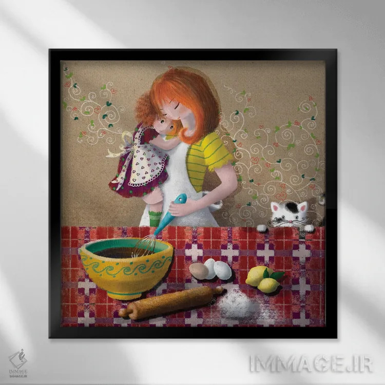 تابلو دختر کوچولوی ایرادگیر اثر الی بیکزاده - نمای قابدار مشکی