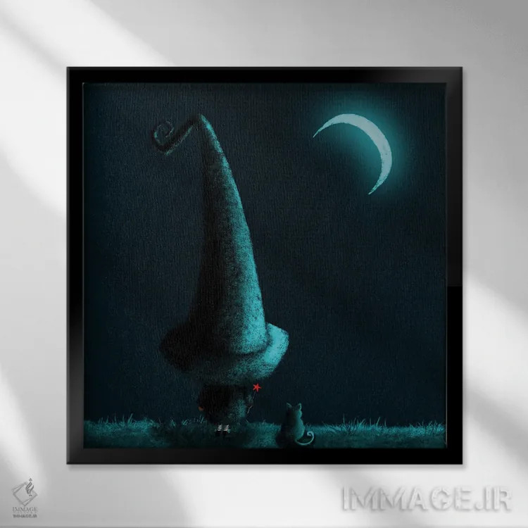 تابلو تماشای ماه اثر الی بیکزاده - نمای قابدار مشکی