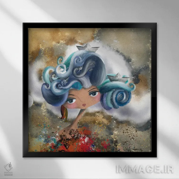 تابلو طوفان فکری اثر الی بیکزاده - نمای قابدار مشکی